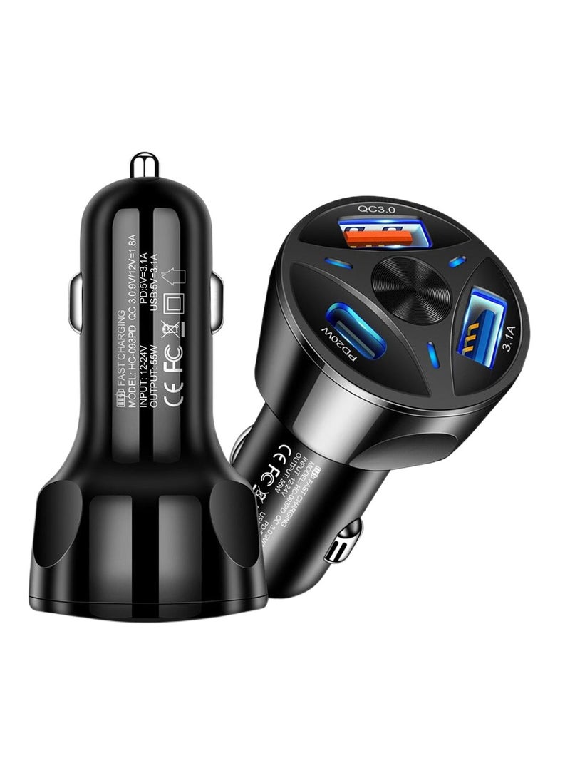 55W Quick Charge Car Phone Charger QC3.0+PD 20W Fast Charging 3-USB Port Universal DC 12V/24V - Image 1