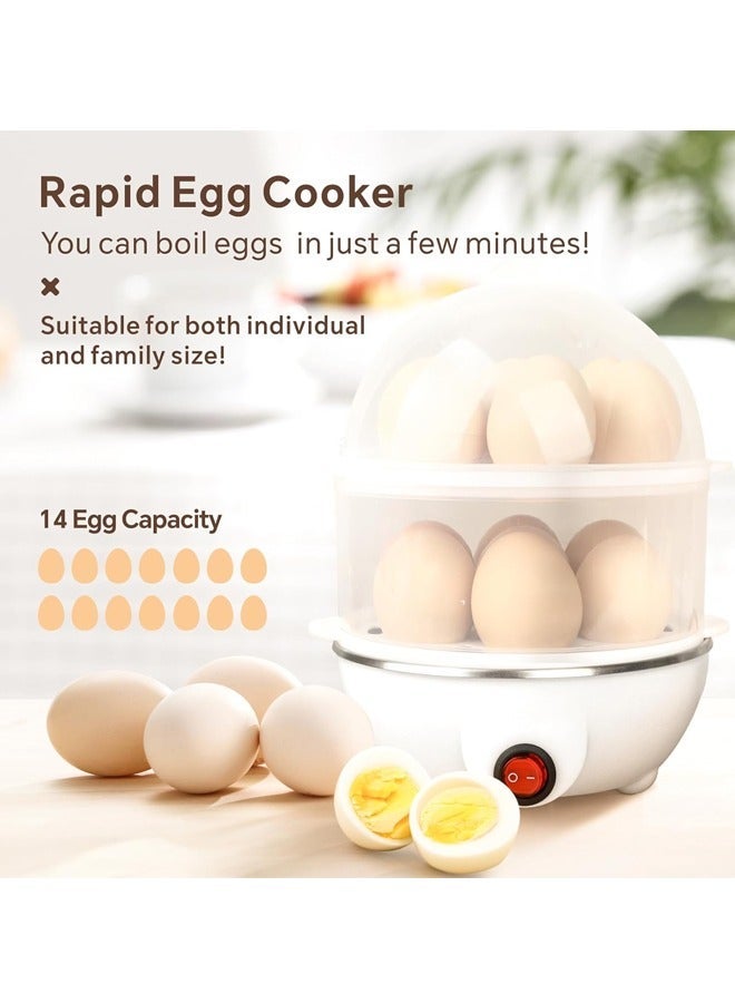 Double Layer Egg Cooker 350W, 14 Piece Quick Egg Cooker with Auto Close, Electric Egg Steamer for Hard, Medium & Soft Boiled Eggs (White) Double Layer Egg Cooker 350W, 14 Piece Quick Egg Cooker with Auto Shut-Off Function, Electric Egg Steamer for Hard, Medium & Soft Boiled Eggs (White) - Image 2