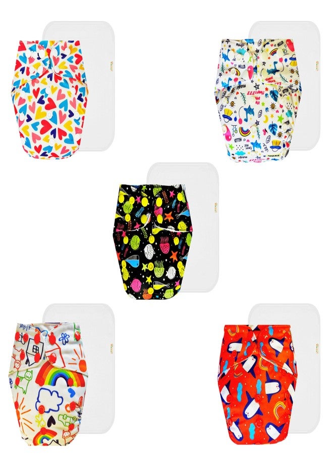 حفاضات دمبلدو القماشية الممتازة مع حشوة قطنية (عبوة من 5) | شعور بالجفاف والراحة | مانعة للتسرب | أزرار كبس قابلة للتعديل | ضرورية للاستخدام اليومي | من 3 أشهر إلى 3 سنوات | مناسبة للجنسين - Image 1