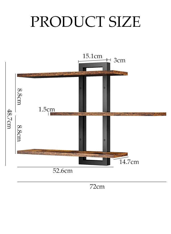 DUNISO Three-Layer Wooden Floating Shelf, Wall Storage Rack, Decorative Wall Shelf, Wall Shelf Punched One-Line Board Bookshelf Wall Storage Small Shelf, Suitable For Bedroom/Living Room/Bathroom/Kitchen/Office, Brown  - Image 2
