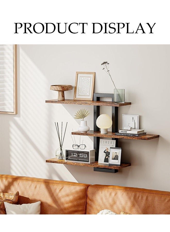 DUNISO Three-Layer Wooden Floating Shelf, Wall Storage Rack, Decorative Wall Shelf, Wall Shelf Punched One-Line Board Bookshelf Wall Storage Small Shelf, Suitable For Bedroom/Living Room/Bathroom/Kitchen/Office, Brown  - Image 4