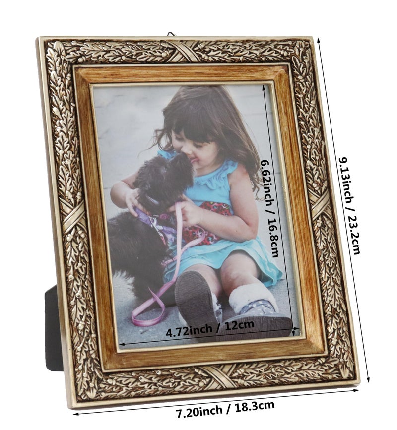 Hymmah 5 * 7inch محفظة إطار صورة عتيقة صورة عتيقة مزخرفة إطار راتنج مملوء باليد مع easel & hook for tabletop وجدار عرض معرض الصور - Image 3