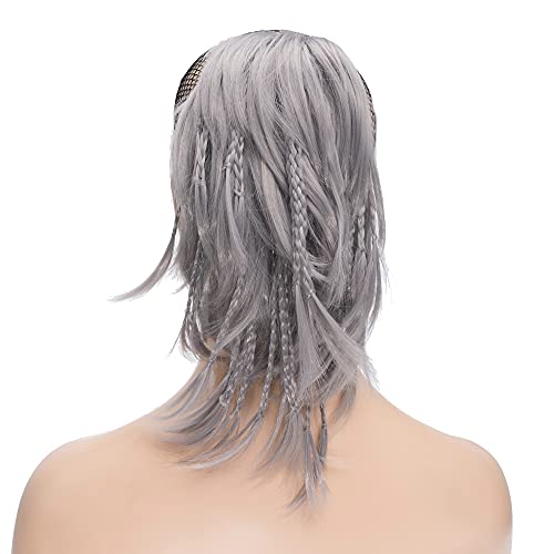 IMISSU Handmade Braid Claw Ponytail Hairpiece Clip in Hair Extensions Pony Tail Hair Pieces Grey - Image 3