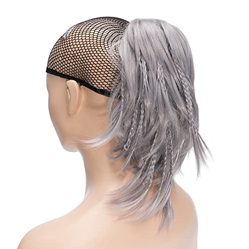 IMISSU Handmade Braid Claw Ponytail Hairpiece Clip in Hair Extensions Pony Tail Hair Pieces Grey - Image 1