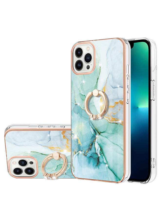 Zaboon Case For iPhone 13 Pro Max Electroplating Marble Pattern IMD TPU Shockproof Case with Ring Holder - Image 1