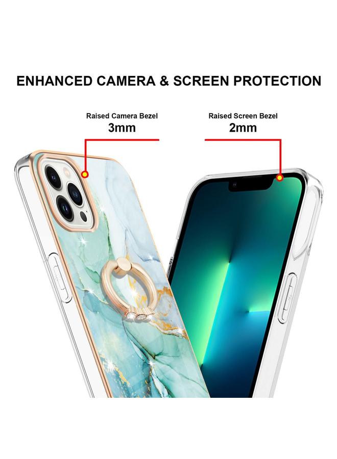 Zaboon Case For iPhone 13 Pro Max Electroplating Marble Pattern IMD TPU Shockproof Case with Ring Holder - Image 3