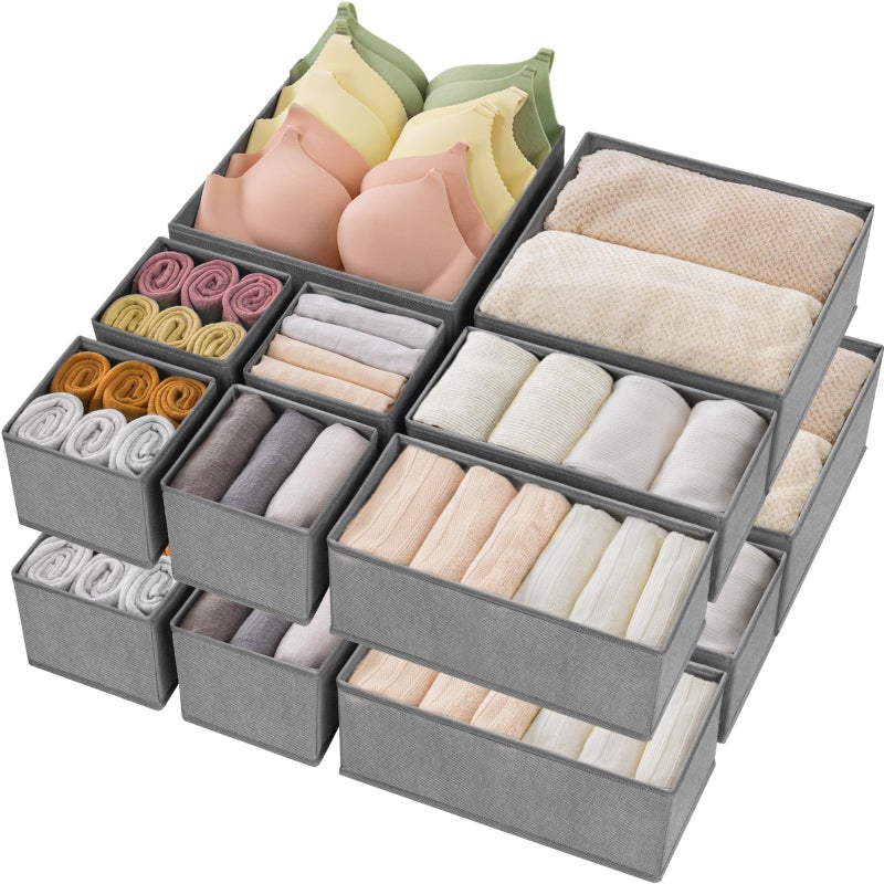 Criusia Drawer Organizer Clothes 16 Pack Underwear Drawer Organizers  Foldable Closet Organizers And Storage Dresser Drawer Dividers Clothing Organizer For Clothes  Socks  Scarves  Bra  Ties (Grey) - Image 1
