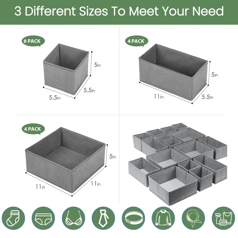 Criusia Drawer Organizer Clothes 16 Pack Underwear Drawer Organizers  Foldable Closet Organizers And Storage Dresser Drawer Dividers Clothing Organizer For Clothes  Socks  Scarves  Bra  Ties (Grey) - Image 3