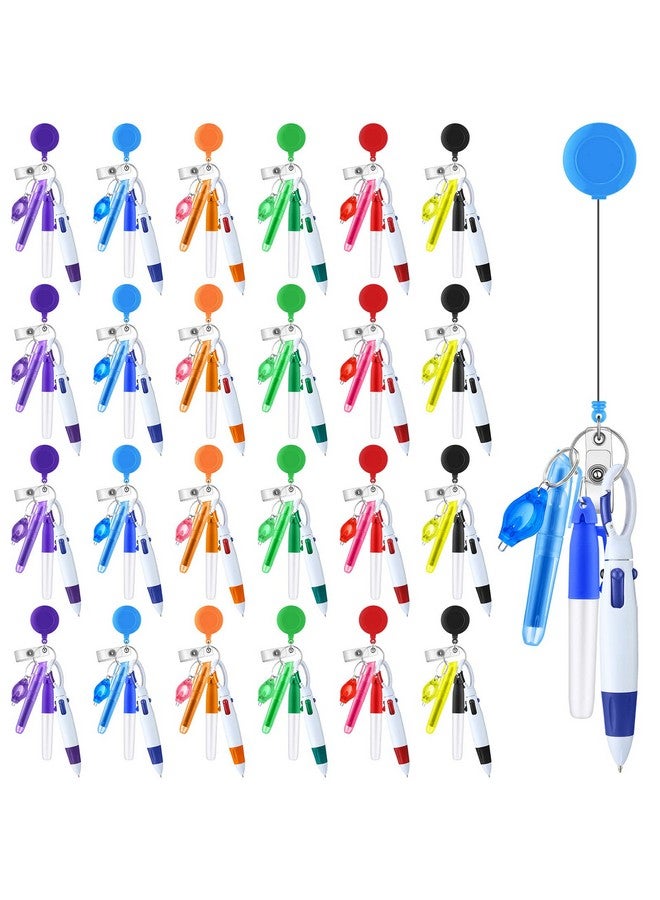 Handepo 80 Pcs Nurse Pen Set Include Retractable Shuttle Pens Marker Pen Mini Tip Highlighter Led Mini Keychain Flashlight Badge Reels For Nurse Students Children Gift Office School Supplies (Multicolor) - Image 1