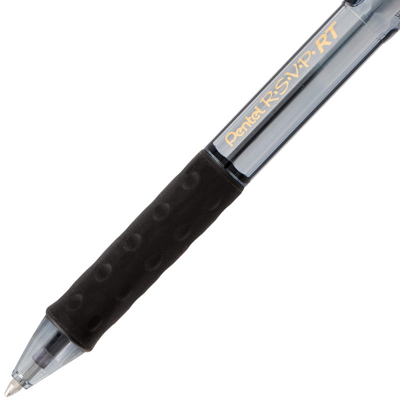 Pentel RSVP RT COLORS Retractable Ball Point Pen, Medium Line, Black Barrel, Black Ink, Box of 12 (BK93CRA-A) - Image 4