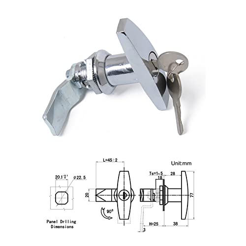 Torcarvh T-Handle Door Lock Latch Truck Cap Camper Trailer Cabinet T-Handle Garage Door Lock for Car RV Toolbox Locks (Chrome, 1 Pack) - Image 2