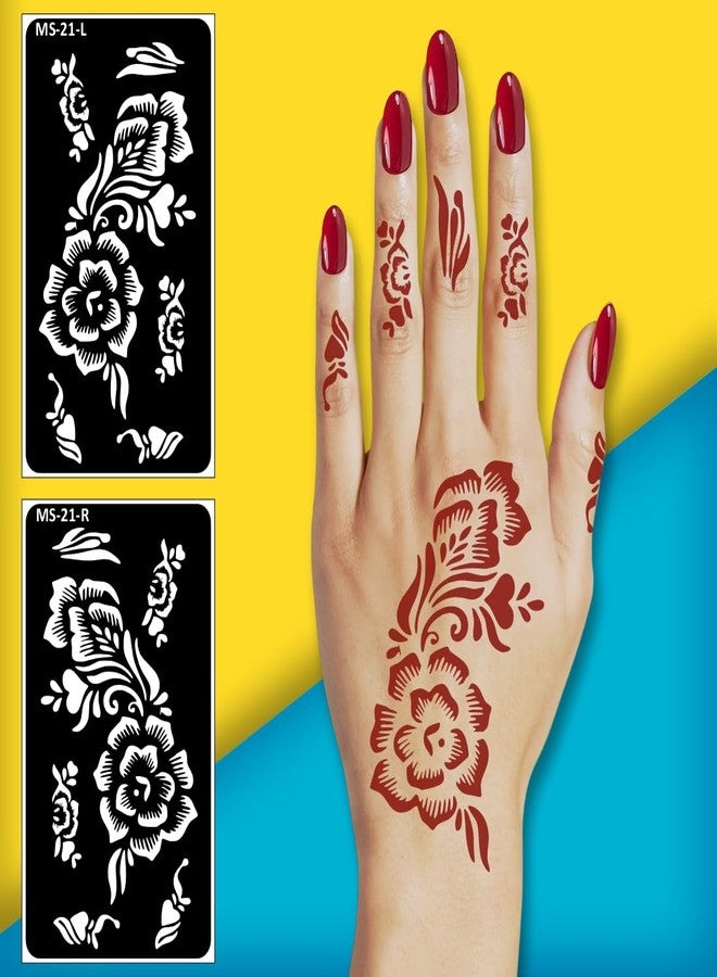 Komstec Creative Floral Henna Stencil Finger Art Set for Hands Easy-to-Use Henna Mehndi Stencil Sticker for Girl and Women - Image 5