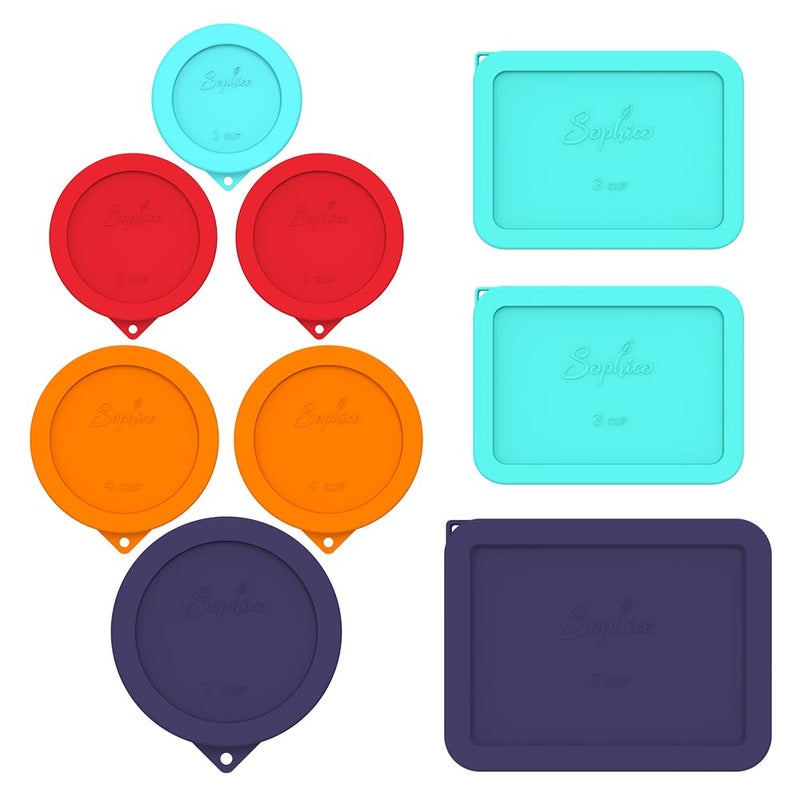 Sophico Silicone Storage Cover Lids Replacement for Anchor Hocking and Pyrex Glass Bowls (Container not Included) (MIX-9 PACK) - Image 1