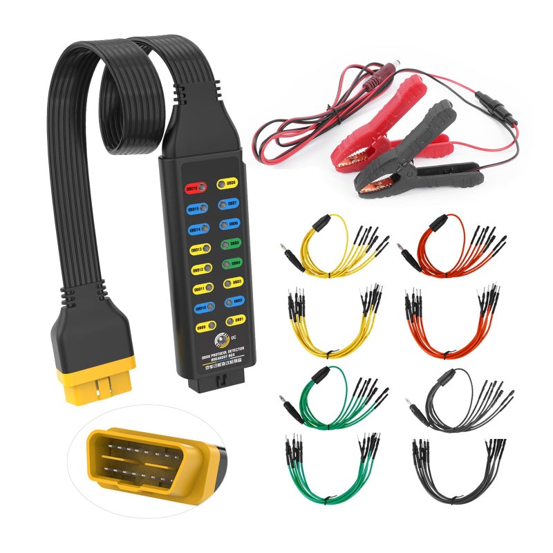 صندوق تفريغ OBD2 للكشف عن بروتوكول OBDII في السيارات وكاشف الاتصالات واكتشاف الطاقة والأرض 16 دبوس كابل 177 بوصة أداة تشخيص الأعطال مع موصلات وأسلاك عالمية