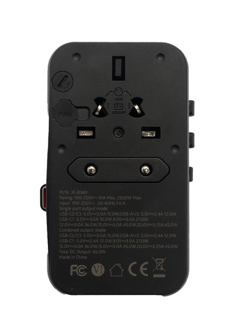 JEEBEL 65W Multi-Port Universal Travel Adapter – Built-in USB-C cable and 2 USB-C + 2 USB-A ports for all-in-one charging - Image 3