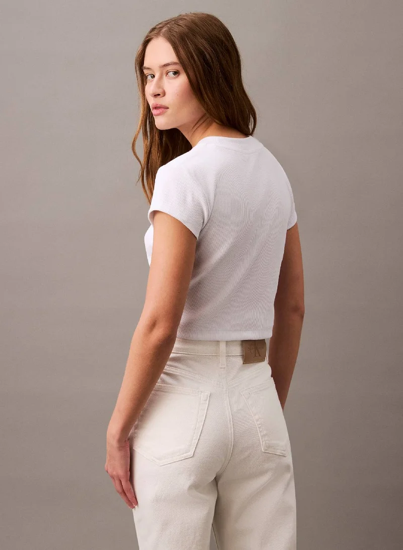 Calvin Klein Jeans Dark Denim Slim Cropped Monogram T-Shirt for Women | Best Price UAE