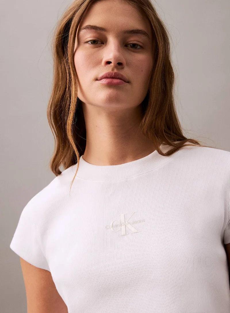 Calvin Klein Jeans Dark Denim Slim Cropped Monogram T-Shirt for Women | Best Price UAE