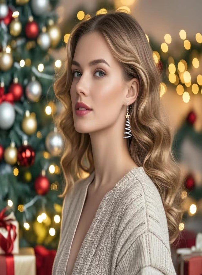 WanBigVa 4 Pairs Christmas Dangle Earrings for Women Holiday Earrings Bulk Christmas Tree Bell Bow Light Bulbs Hoop Earrings for Women Xmas Festival Jewelry Gift - Image 4