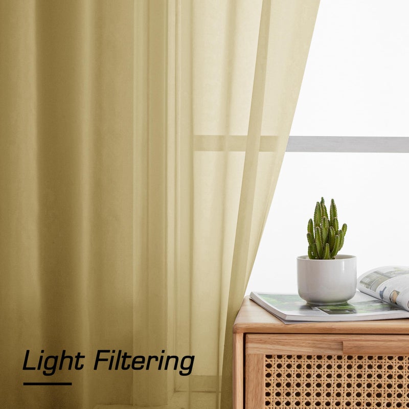 Simplebrand Gold Sheer Curtains 63 Inch Length 2 Panels, Rod Pocket Solid Color Window Sheer Curtain Panels, Elegant Curtains & Drapes for Living Room, Bedroom 2 Panels (Gold, 42" W x 63" L) - Image 2