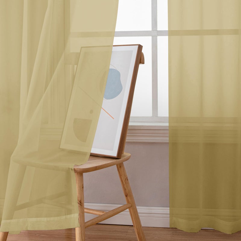 Simplebrand Gold Sheer Curtains 63 Inch Length 2 Panels, Rod Pocket Solid Color Window Sheer Curtain Panels, Elegant Curtains & Drapes for Living Room, Bedroom 2 Panels (Gold, 42" W x 63" L) - Image 3