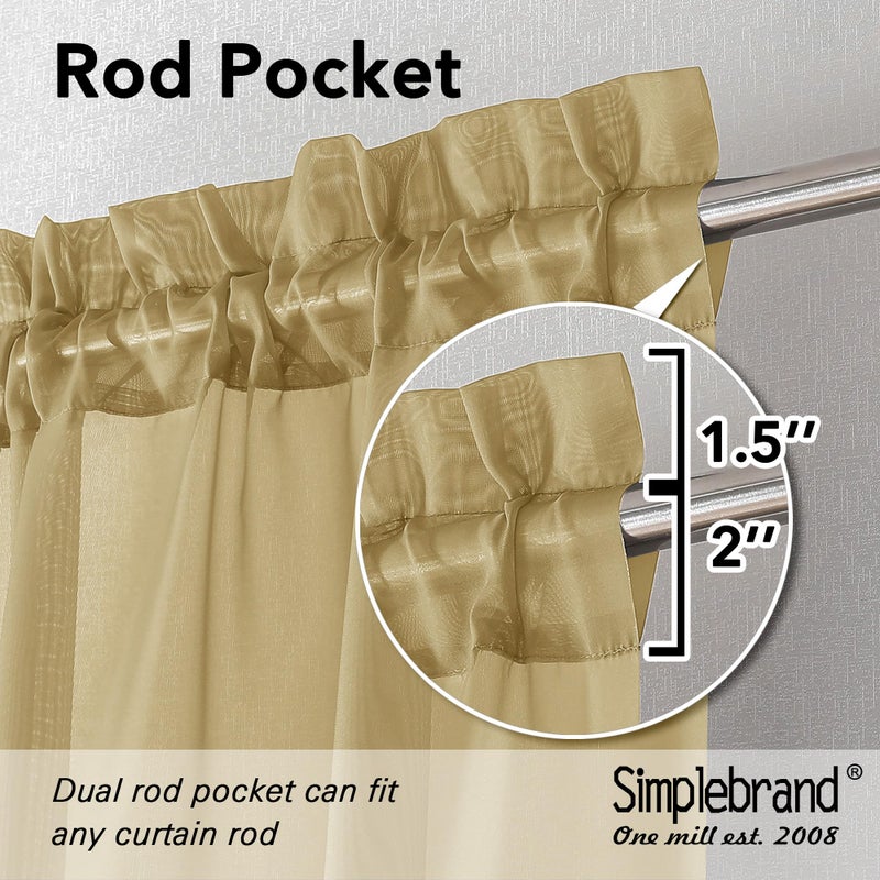 Simplebrand Gold Sheer Curtains 63 Inch Length 2 Panels, Rod Pocket Solid Color Window Sheer Curtain Panels, Elegant Curtains & Drapes for Living Room, Bedroom 2 Panels (Gold, 42" W x 63" L) - Image 5