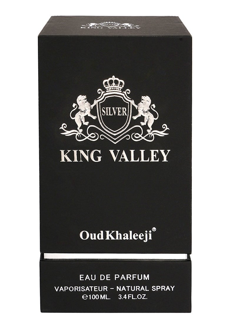 King Valley Silver Eau De Parfum 100ML | Arabic Perfume for Men | Long Lasting Oud & Amber Scent | Gents Fragrance | Fresh, Fruity, Woody Perfume