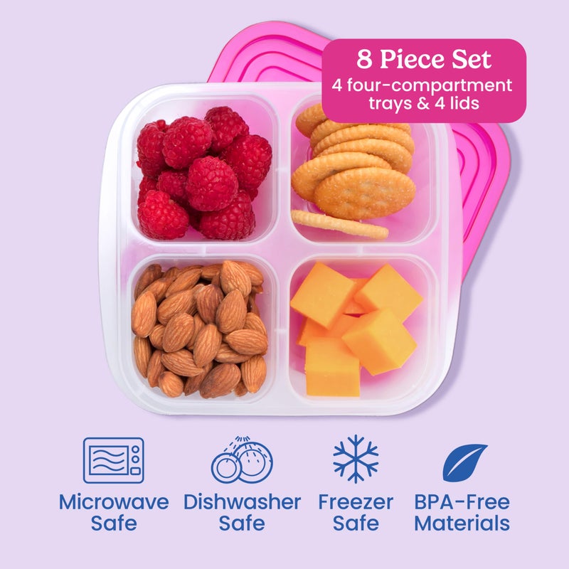 Bentgo Easyboxes 4-Compartment Snack Containers - 8-Piece Set with 4 Trays & 4 Custom-Fit Lids to Seal in Freshness - Reusable Food Storage & Meal Prep Bento BPA-Free Containers (Brights) - Image 3