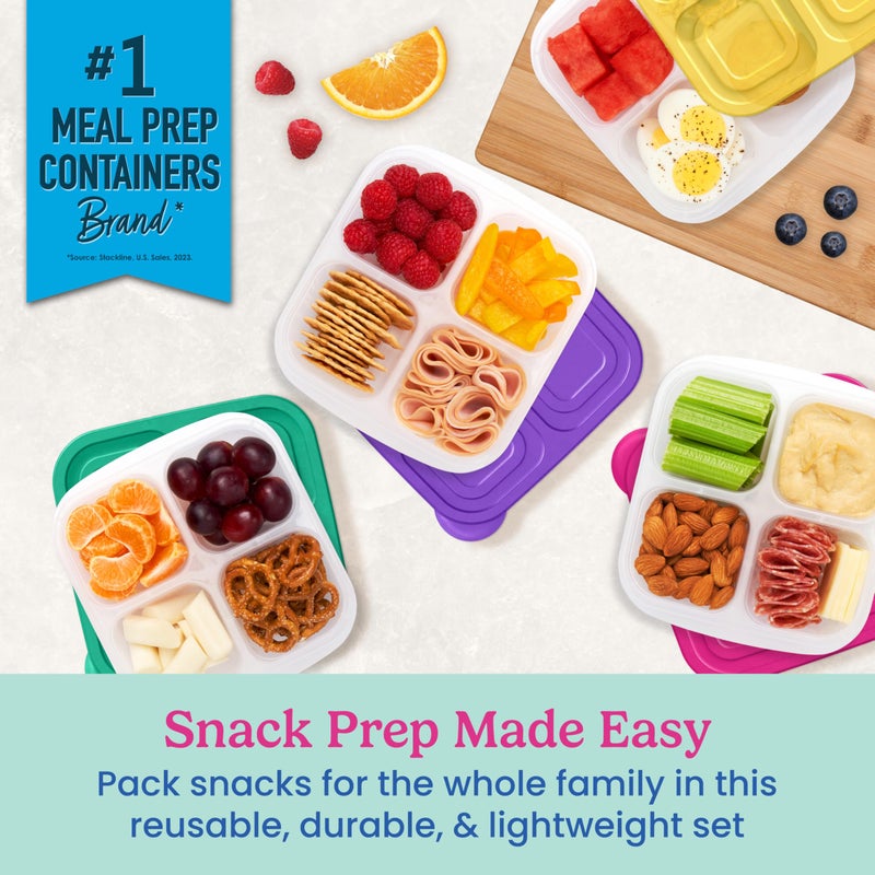 Bentgo Easyboxes 4-Compartment Snack Containers - 8-Piece Set with 4 Trays & 4 Custom-Fit Lids to Seal in Freshness - Reusable Food Storage & Meal Prep Bento BPA-Free Containers (Brights) - Image 2