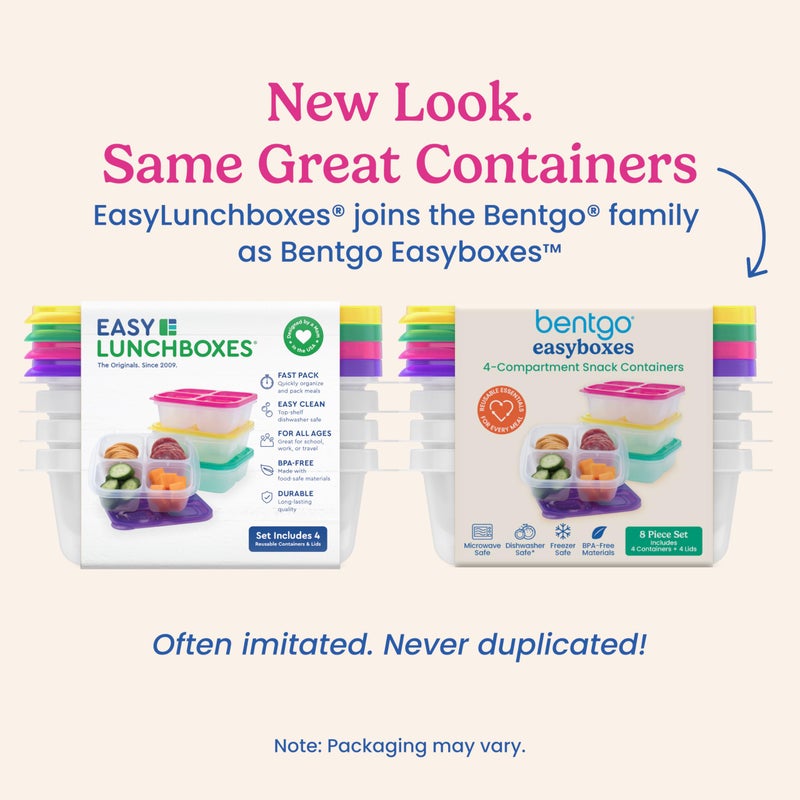 Bentgo Easyboxes 4-Compartment Snack Containers - 8-Piece Set with 4 Trays & 4 Custom-Fit Lids to Seal in Freshness - Reusable Food Storage & Meal Prep Bento BPA-Free Containers (Brights) - Image 5