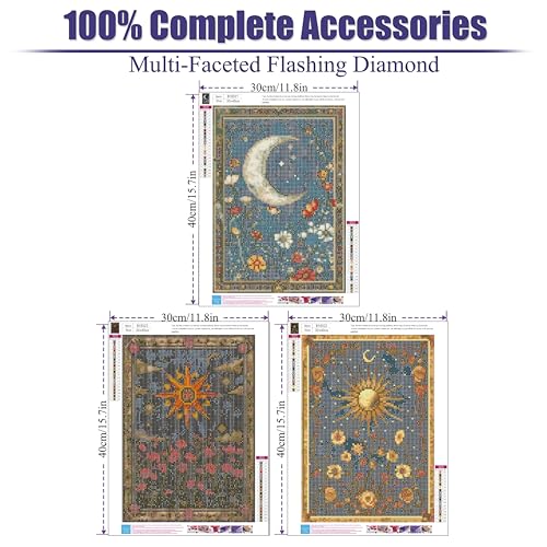 NEGEKFKX 3 Pack Celestial Body Diamond Art Kits for Adults Beginners,Sun Moon Stars Diamond Painting Kits for Adults,5D Full Drill DIY Diamond Dot Gem Art Kit Wall Home Decor Arts Craft 12x16 inch - Image 4