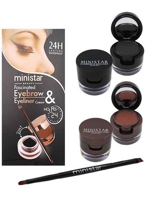2-Piece Fascinated Eyebrow And Eyeliner Cream With Brush Black/Brown