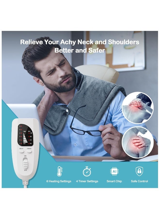 Electric Heating Pad - Neck, Shoulder, Back, Abdomen and Leg Pain Relief, 6-Speed Temperature Adjustment, 4-Speed Timing Setting, Self-Closing, Machine Washable,16 X 22 Inches - Image 5