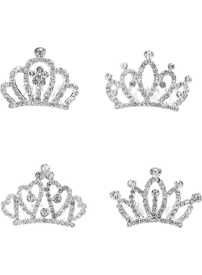 4 قطع تاج مع مشبك شعر على شكل تاج بلينغ بلينغ، 01-فضي - Image 1