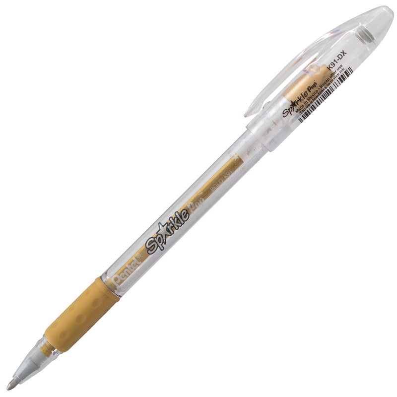 Pentel Sparkle Pop Metallic Gel Pen, (1.0mm) Bold Line, Gold, Box of 12 Pens (K91-DX) - Image 2