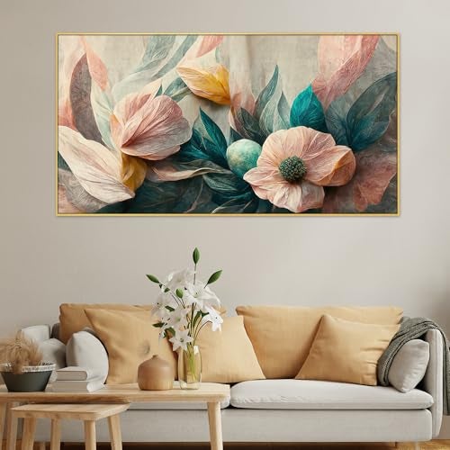 DEKORSTATION Canvas Painting for Bedroom, Living Room Wall Decoration Art Prints Luxurious Pink Flowers Illustration for Home and Office Decor - Image 1