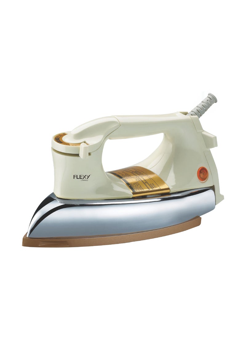 Flexy - Automatic Dry Iron: Super Deluxe Heavy Weight Iron Box with Temperature Settings Dial, Auto Shut Off Function, and Teflon Coating - Suitable for All Fabrics - White/Golden (2.5 kg, 1200 W) - Image 1