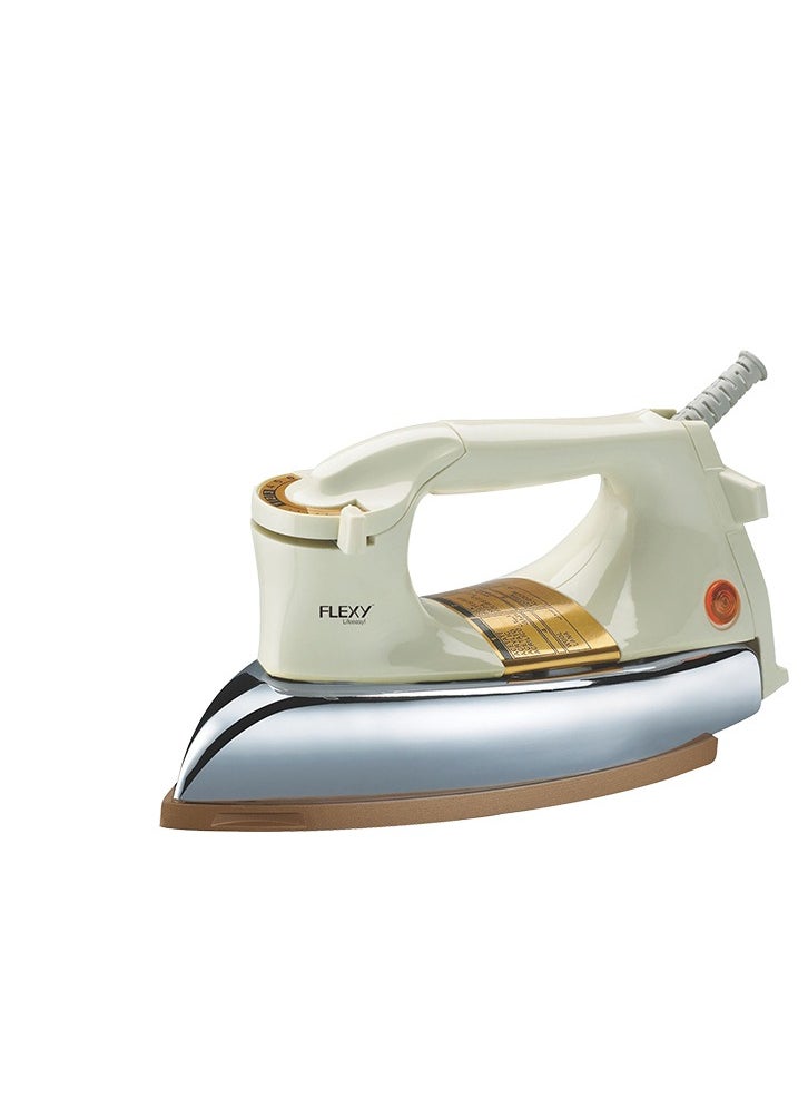 Flexy - Automatic Dry Iron: Super Deluxe Heavy Weight Iron Box with Temperature Settings Dial, Auto Shut Off Function, and Teflon Coating - Suitable for All Fabrics - White/Golden (2.5 kg, 1200 W) - Image 1