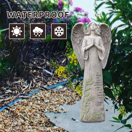 IVYHOME Ivy Home Resin Garden Statue Standing Praying Angel Garden Statuary for Outdoor Decor - Image 3
