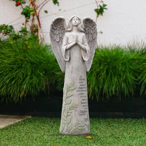 IVYHOME Ivy Home Resin Garden Statue Standing Praying Angel Garden Statuary for Outdoor Decor - Image 5