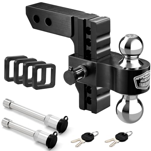 Kohree 6" Adjustable Trailer Hitch Fit 2 Inch Receiver, Dual Solid Ball 2" and 2-5/16"(12,500 LBS GTW), Drop & Rise Heavy Duty Aluminum Tow Hitch with 4 Silencer Pads & 2 Locking Hitch Pin, Black - Image 1