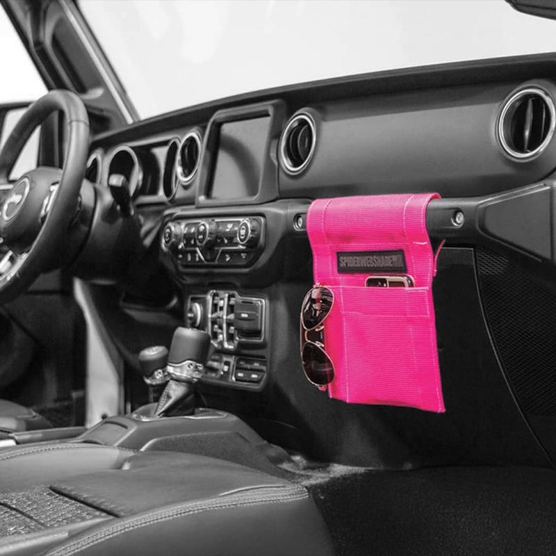 SPIDERWEBSHADE Jeep Wrangler Mesh GrabBag - Pink Passenger Accessory Storage Organizer - Image 1
