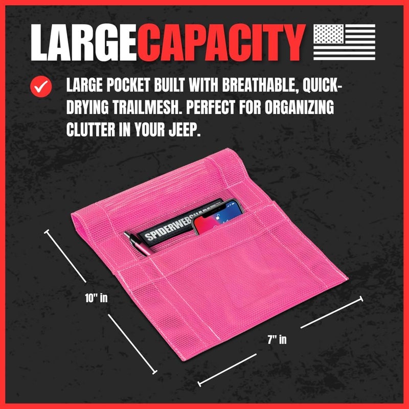 SPIDERWEBSHADE Jeep Wrangler Mesh GrabBag - Pink Passenger Accessory Storage Organizer - Image 3