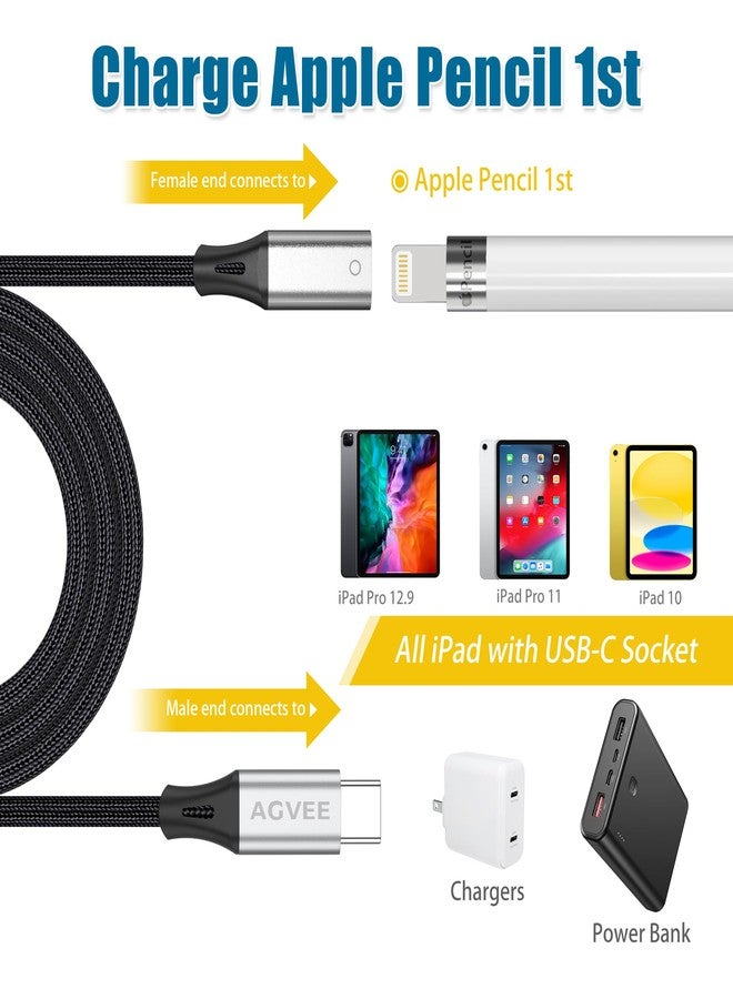 AGVEE 1.5ft USB-C Male to Lightning Female Charging Adapter Cable for Apple Pencil 1st Generation, Enables iPencil Gen 1 Match iPad with USB-C Port(Not Plug & Play, Need Extra Steps), Dark Gray - Image 4