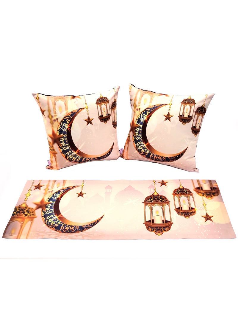Alwan Set of 2 Ramadan Kareem Cushion Covers and 1 Runner - Image 1