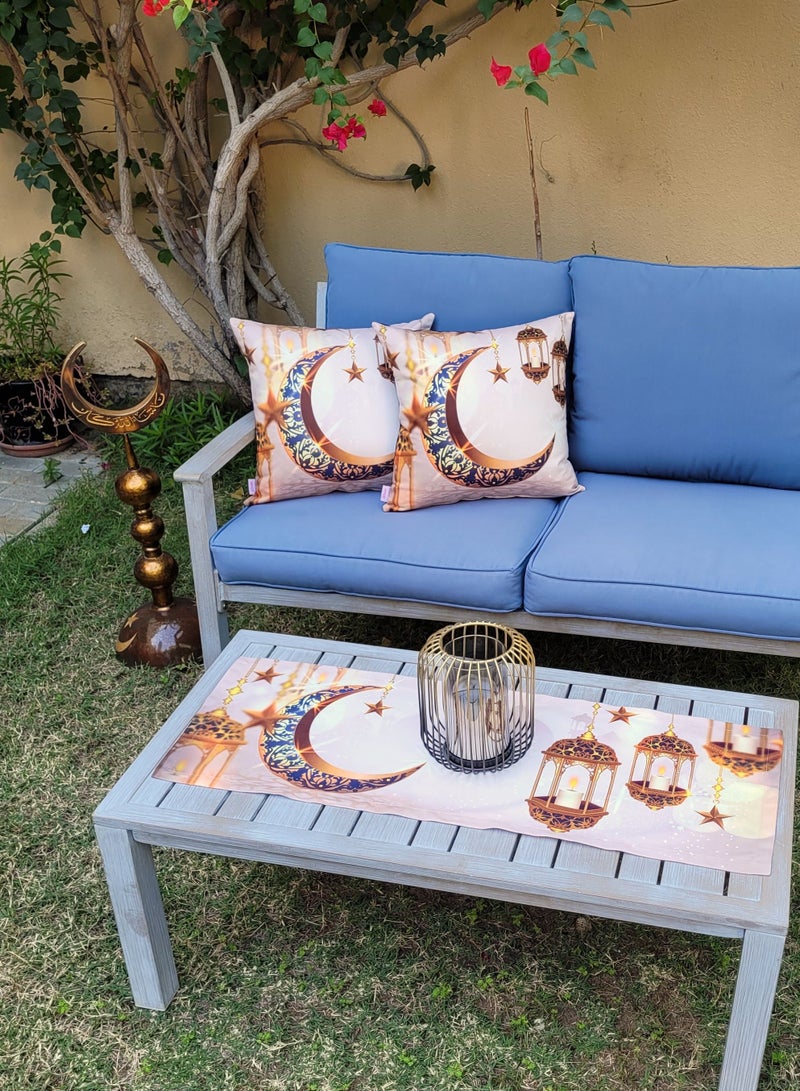 Alwan Set of 2 Ramadan Kareem Cushion Covers and 1 Runner - Image 2