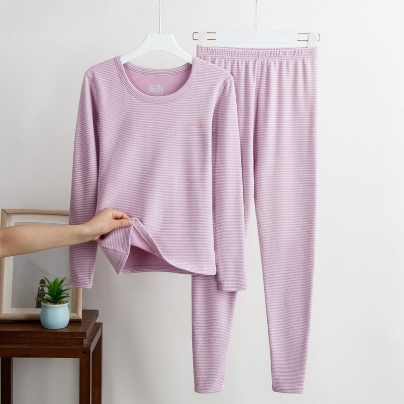 Cashmere Silk Crewneck Thermal Suit Striped Thermal Underwear For Men And Women Base Underwear - Image 1