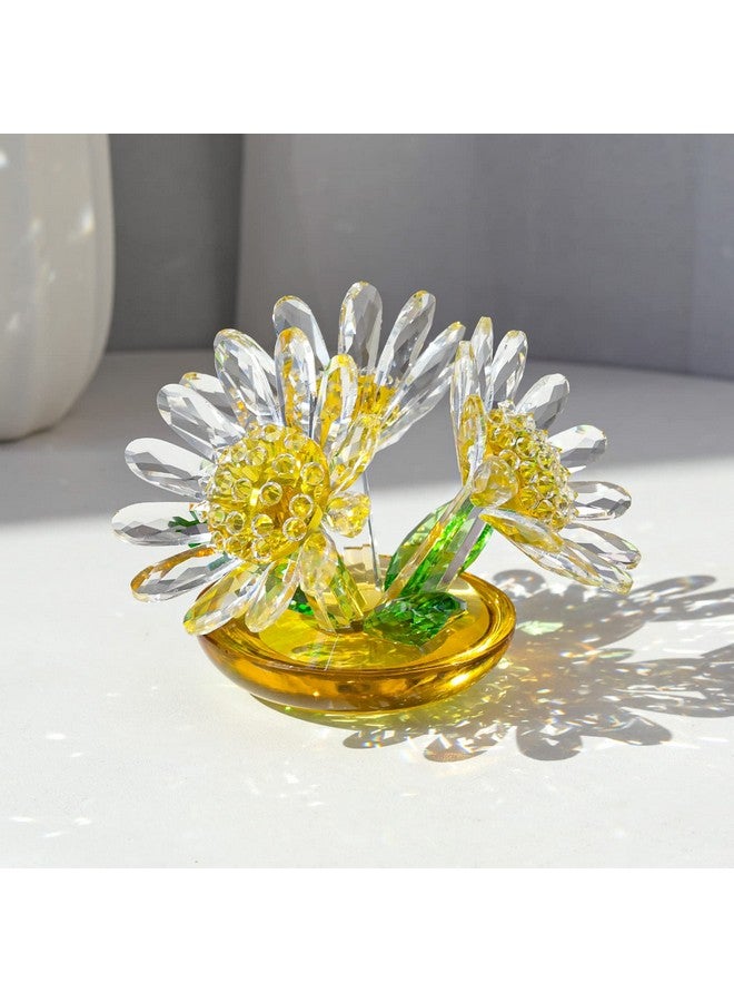 LONGWIN Crystal Daisy Flower Figurines Glass Flower Art Home Decor Spring Bouquet Collectible Figurines Gift for Mothers Day, Birthday, Christmas Day - Image 2