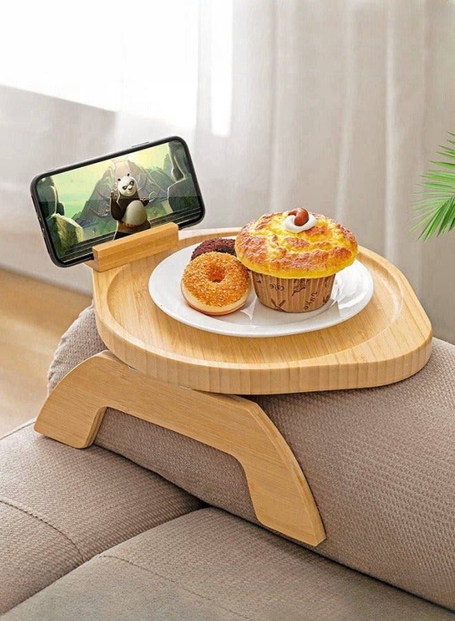 XiuWoo Wooden Lazy Sofa Tray Rotating With Mobile Phone Tablet Holder Dinner Plate Breakfast Plate Snack Foldable Tray  - Image 1