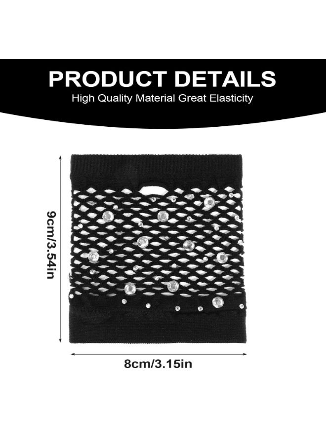 Short Black Fishnet Gloves Fingerless Fish Net Gloves with Rhinestone, Stretch Breathable Mesh Glove for Women,80s Costume Goth Halloween, Cosplay and Party - Image 3