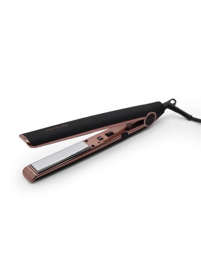 Corioliss C1 Flat Iron Hair Straightener Professional Titanium Plates Temperature Control Travel Case (Black Soft Touch Copper)  - Image 1